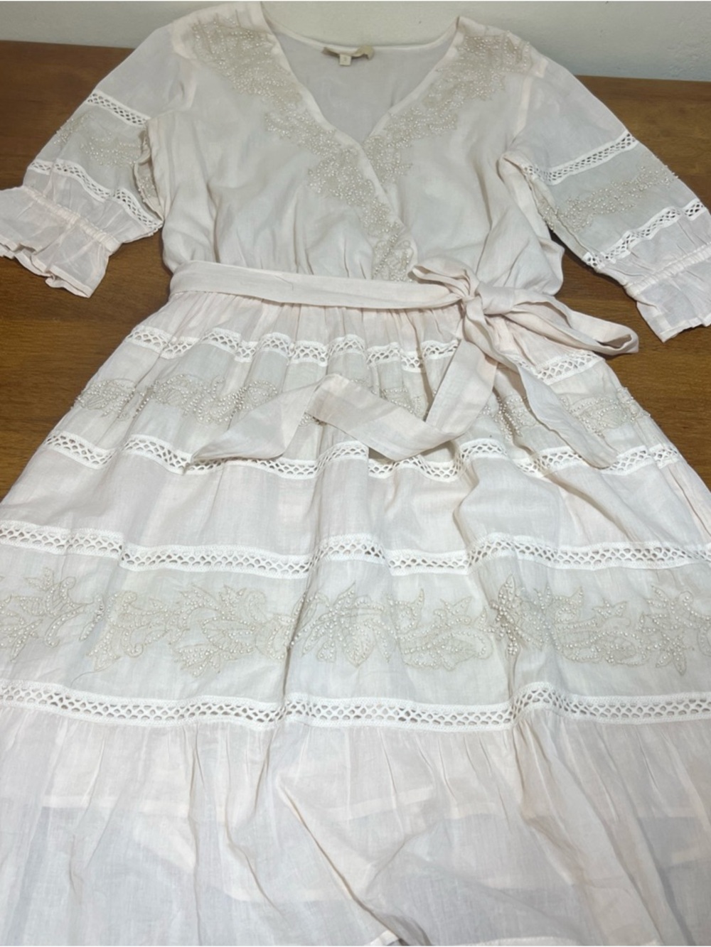 LOVE THE LABEL Boho Embroidered  Midi Dress in Pale Blush Size SMALL NWOT